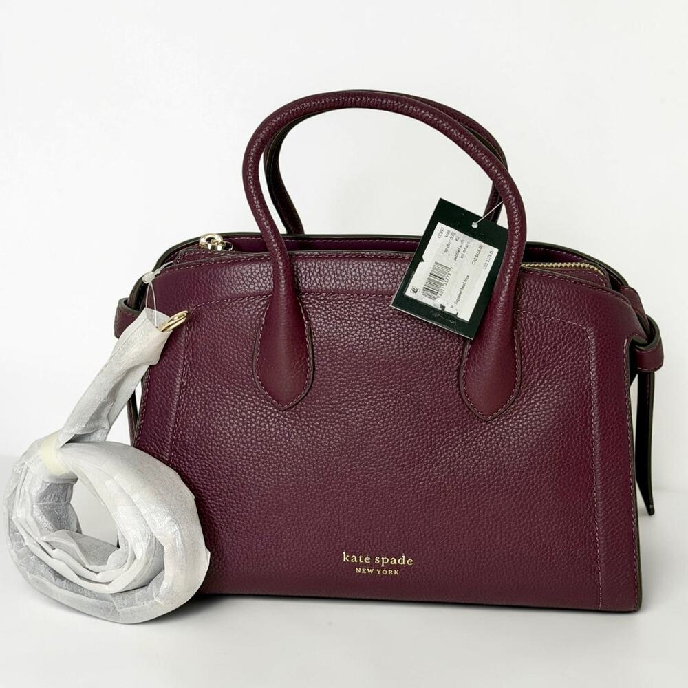 Kate Spade Knott Medium Zip Top Satchel Deep Cherry Leather Handbag NWT KC897